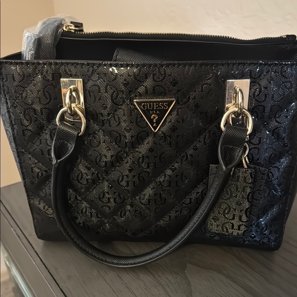 Guess Black and Gold Satchel with Elegant Design